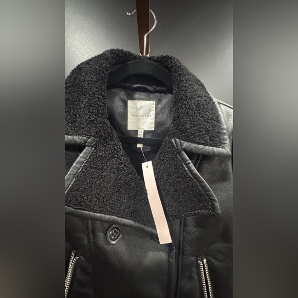 Avec les Filles Anthropologie NEW Black Faux Leather/Shearling Jacket - Picture 9 of 16